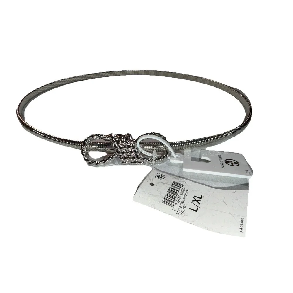 NWT GIANI BERNINI Cobra chain link women's skinny stretch belt-  L/XL-Silver ~~‎